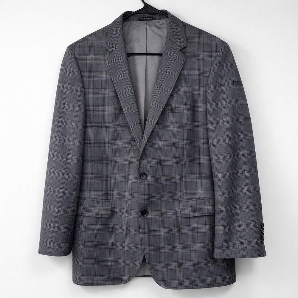 BOSS Hugo Boss Men's Tesse Biella Wool Gray Plaid Blazer Sport Coat Jacket 42R